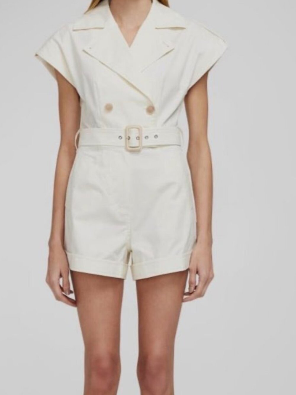Jonathan Simkhai "Vega" Belted Stretch Cotton Romper -Ivory, 0
